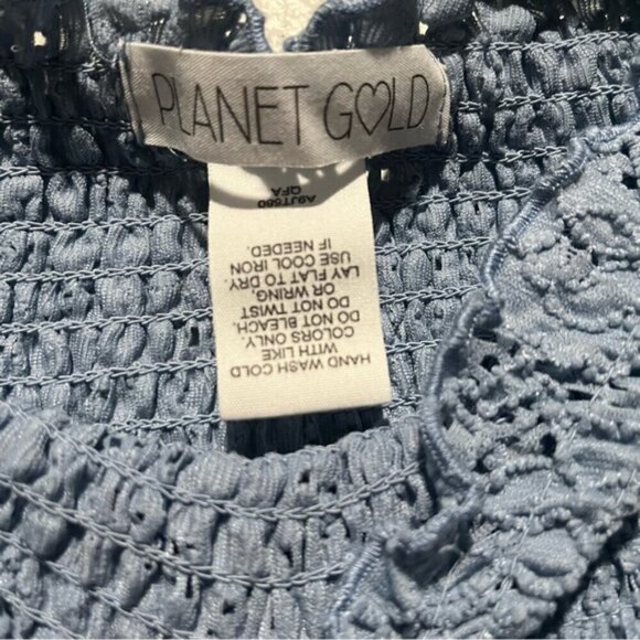 PLANET GOLD- NEW Cropped Ruched Blue Long Sleeve Top Size S - Picture 4 of 5